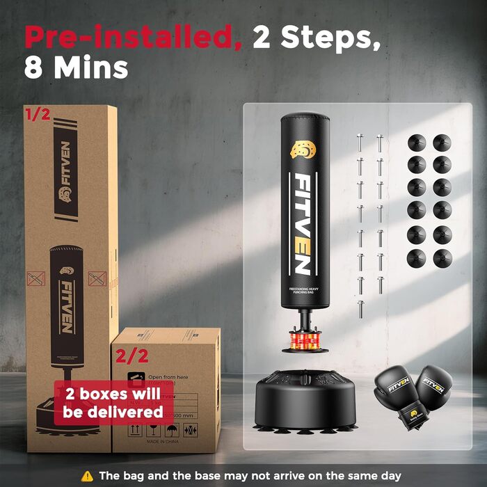 Боксерський мішок FITVEN стійкий з рукавичками, важкий, на присосках для дорослих та дітей, чорний