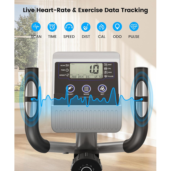 Крос-тренажер THERUN, ультратихий еліптичний тренажер для дому, 6 кг маховик, 16 рівнів опору, датчик пульсу, LCD-монітор, тримач для пляшки, блакитний