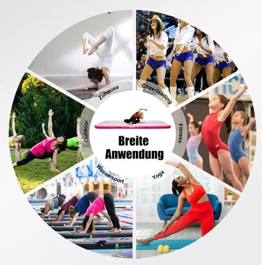 Надувний гімнастичний мат для дому та активного відпочинку 3м/4м/5м, 10см, рожева