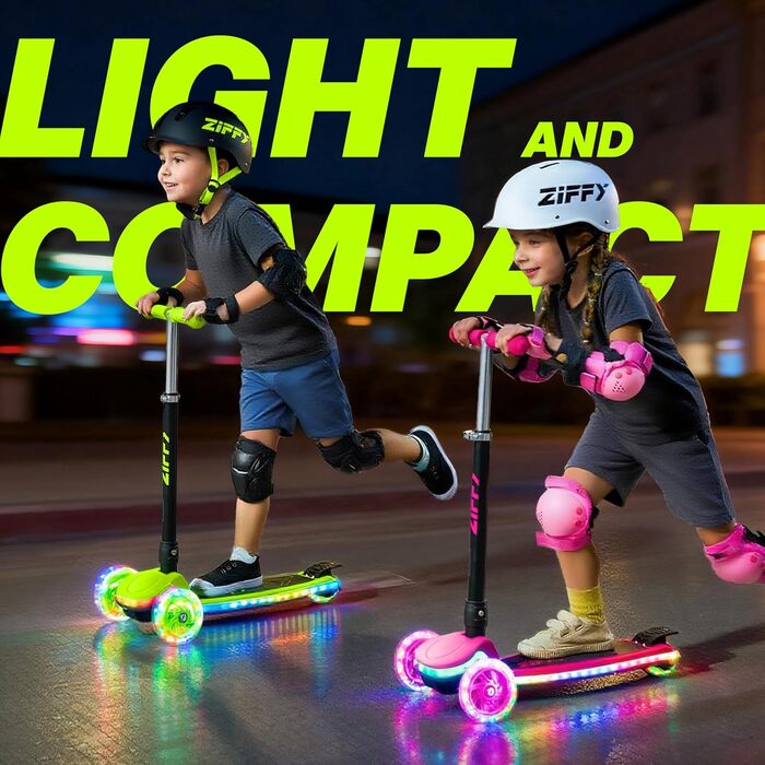 Самокат дитячий Ziffy з підсвіткою LED, регульована висота керма, зелений - до 110 кг