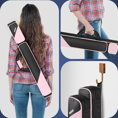 Чохол для більярдної кули (2x2) на 2 кули з кишенями на блискавці для аксесуарів, міцний, поліестер, з плечовим ременем та ручкою, м'який, для жінок та чоловіків (Рожевий/Чорний)