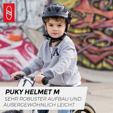Дитячий велосипедний шолом PUKY, чорний, розмір M, 54-58 см, легкий 220 г, максимальний захист, вентиляція, 360° світловідображення