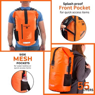 Водонепроникний рюкзак Dry Bag преміум-класу 35/55 л, мішок для телефону, ідеальний для водних видів спорту, походів, риболовлі та кемпінгу (Оранжевий)