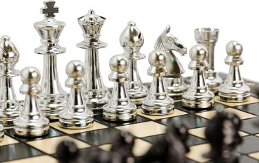 Шаховий набір Silber Staunton 40см, фігури з металізованого пластику, дерев'яна шахівниця