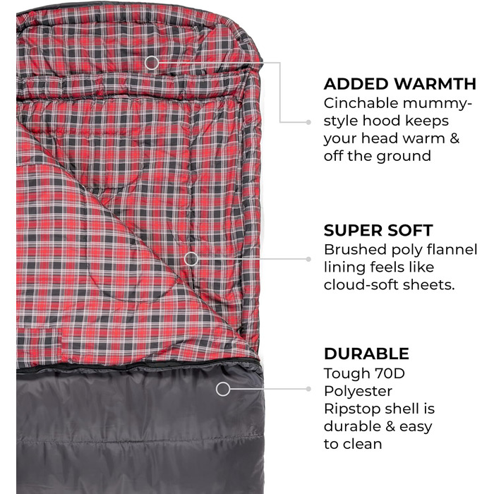 Сплячий мішок Teton Sports Celsius XL -32°C/-25°F з безкоштовним компресійним мішком, ліва блискавка, сірий