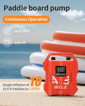 Насос для SUP дошки GICLE 22PSI, електричний, 12V, для надувних SUP дошок, човнів, наметів, помаранчевий