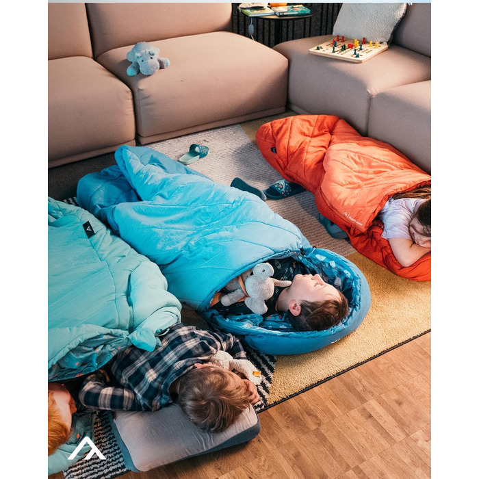 Дитячий спальник Qeedo Buddy Junior для кемпінгу (10-25°C) - 3 сезони, до 140 см (Синій кит)