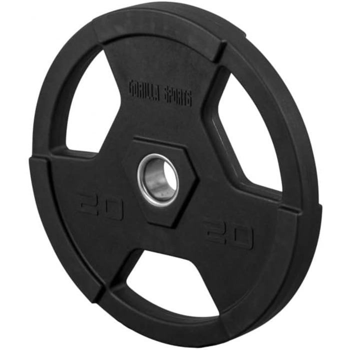 Олімпійські диски для штанги GORILLA SPORTS 1,25-25 кг, тригрип, 50 мм, пластик, чорні