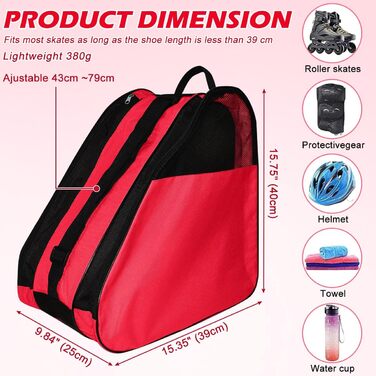 Сумка для роликових ковзанів, роликових ковзанів, ковзанів для льоду, сумка для ковзанів, червона, для жінок та чоловіків