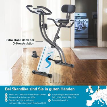 Складаний фітнес-велотренажер skandika Foldaway X-2000 з Bluetooth, тримачем для планшета, спинкою, багатофункціональним комп'ютером, сенсорами пульсу та 16-рівневим комп'ютерним опором