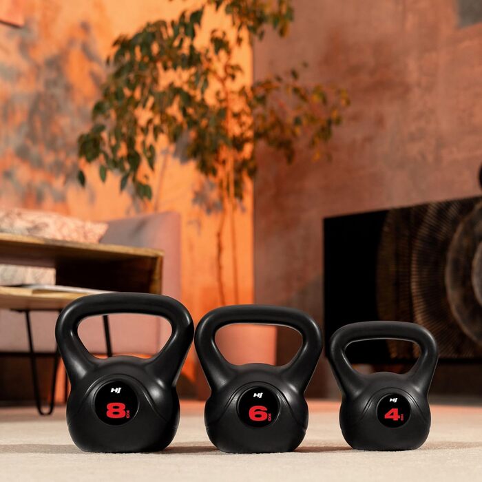 Кетлбел Hop-Sport 4-20 кг з пластику: для ефективних тренувань вдома, ергономічні ручки, обладнання для домашнього фітнесу