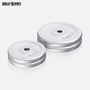 Диски для штанги GORILLA SPORTS, 1,25-30 кг, чавун, 30 мм, хромовані, окремо або в наборі, вагові диски для фітнесу та тренувань