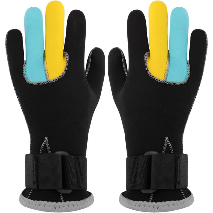 IPENNY Рукавички для дайвінгу з неопрену, 1.5/3 мм, антиковзаючі, для дайвінгу, серфінгу, плавання, снорклінгу, вітрильного спорту, каякінгу, терморукавички для дорослих та підлітків (3 мм, жовтий+синій, L)