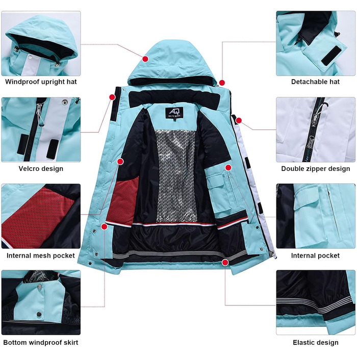 Жіночий комплект гірськолижний (куртка та штани) ALSOGO, чорний, 2XL, водонепроникність 10.000 мм, тепла зимова куртка з капюшоном, для катання на лижах та сноуборді