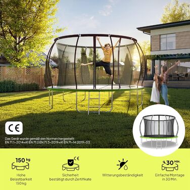 ZIPRO JumpPro Premium Трамплін для дітей Outdoor, садова модель з сіткою, стійкий до погодних умов, захист від УФ-випромінювання, легка збірка, вантажопідйомність до 150 кг, діаметр 252/312/374/435/496 см (10'/12'/15'/17'/20')