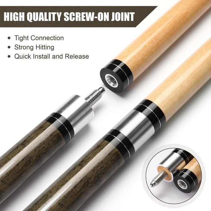 Більярдний кий Pool Queue 58 дюймів з канадського клена, 13 мм наконечник, для професійних гравців, 1/2 Maple, 18oz (темно-сірий 21oz)