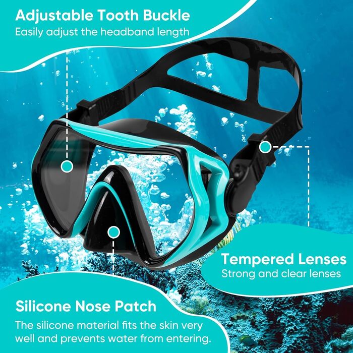 Набір для снорклінгу дорослих, сухий, з маскою та трубочкою, антизапітніння, 180° панорама, для жінок та чоловіків, плавання, відпочинок на пляжі