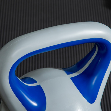 Гантель-гиря, 12 кг, з плоскою основою, великою ручкою, пластиковим покриттям, синього кольору, розміром 24 x 17 x 28 см