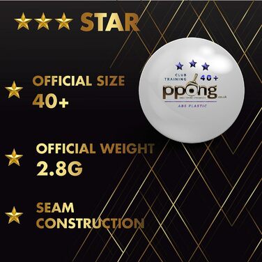 PPONG Набір тенісних кульок для настільного тенісу – 24 шт. – 3 зірки, 40+ Pro ABS, білі – високопродуктивні кульки для гри в приміщенні та на вулиці