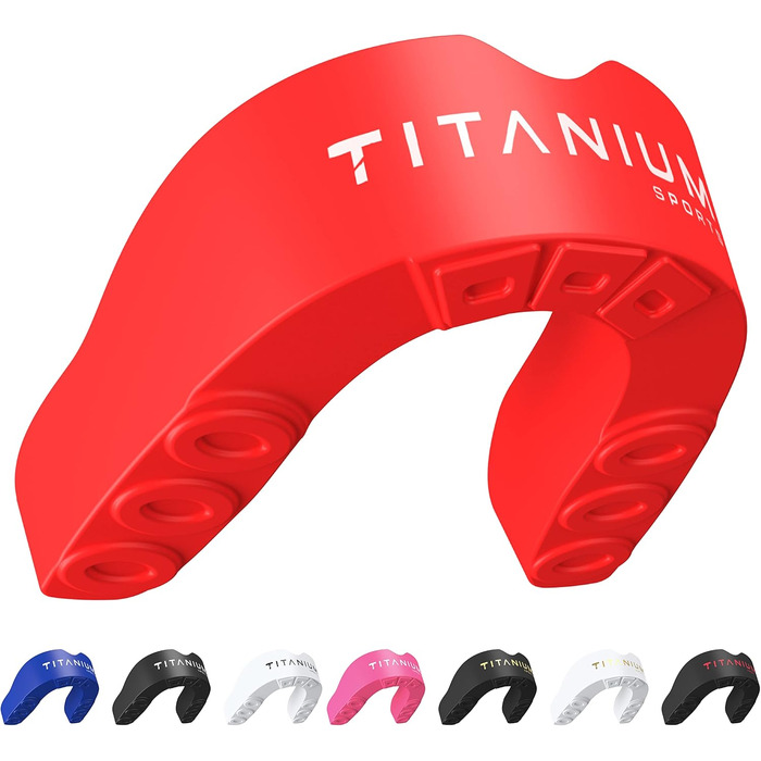 Капа спортивна преміум-якість Titanium - захист щелепи для контактних видів спорту (бокс, ММА, джудо, карате, регбі, хокей, футбол) - червона, з кейсом