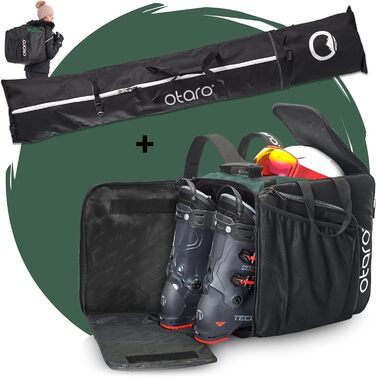 Чохол для лижних черевиків Otaro з відділенням для шолома | Сумка для лиж, шолома та аксесуарів | Водонепроникний, міцний | Комплект (57L + XL для 2 пар лиж), Зелений