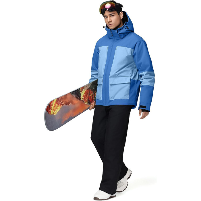 Комплект гірськолижний чоловічий HOTIAN: куртка та штани, водонепроникний, дихаючий, знімний капюшон, для сноуборду та гірських лиж (XXL, BU+BK)