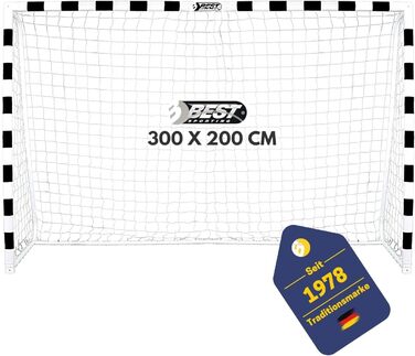 Ворота для футболу та гандболу BEST SPORTING 300x200/160 см з металу та сіткою (чорний/білий)