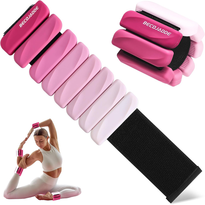 Важільки для ніг та рук BECOJADDE 0.45/0.9 кг (набір 2 шт.) для фітнесу, кардіо, силових тренувань (рожевий градієнт, 1.8 кг пара)