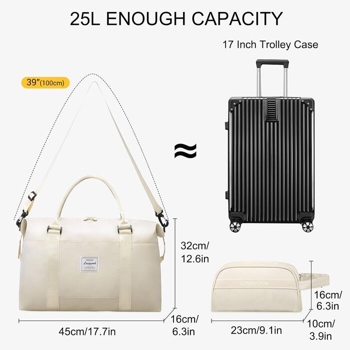 Спортивна сумка LOVEVOOK для жінок: водонепроникна дорожня сумка-мішок, 35L, бежева