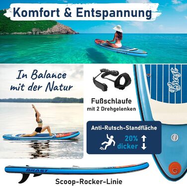 Надувний SUP-борд BRST Tropic | Комплект для станд-ап паддлбордингу | 320x81x15 см | 6 дизайнів | 5 років гарантії | з аксесуарами | 2-в-1: SUP та каяк | кріплення для Action Cam, фіксатор для ноги, насос, рюкзак (Sunset)