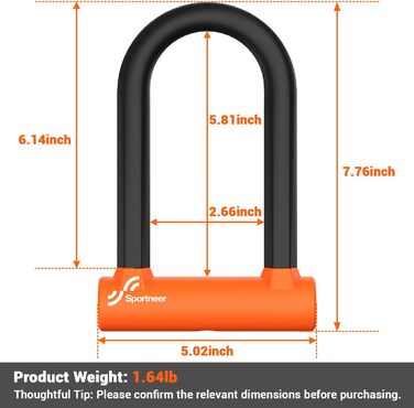 Замок для велосипеда Bügelschloss Sportneer 17 мм з кабелем 1.5 м - для шосе, гірського, електровелосипеда, складного велосипеда