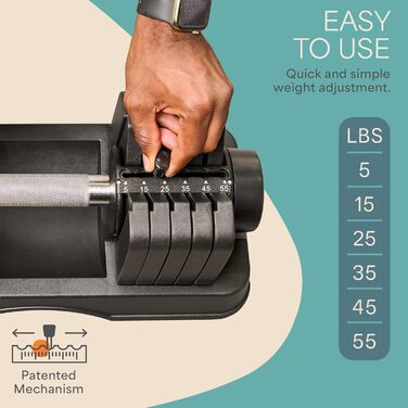 LifePro Регульована гантель - зміна ваги від 1,8 до 40,8 кг, для дому та спортзалу, компактний дизайн, чорний колір