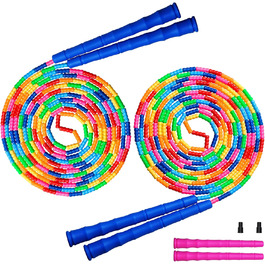 Довга скакалка Kingcolor Double Dutch 16 футів, регульована, з м'якими намистинами для дітей та дорослих, для 5-6 осіб, 1 або 2 шт.