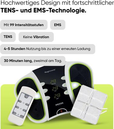 EMS та TENS масажер для ніг WeightWorld, 99 рівнів, електроди, з дистанційним керуванням, зарядка USB