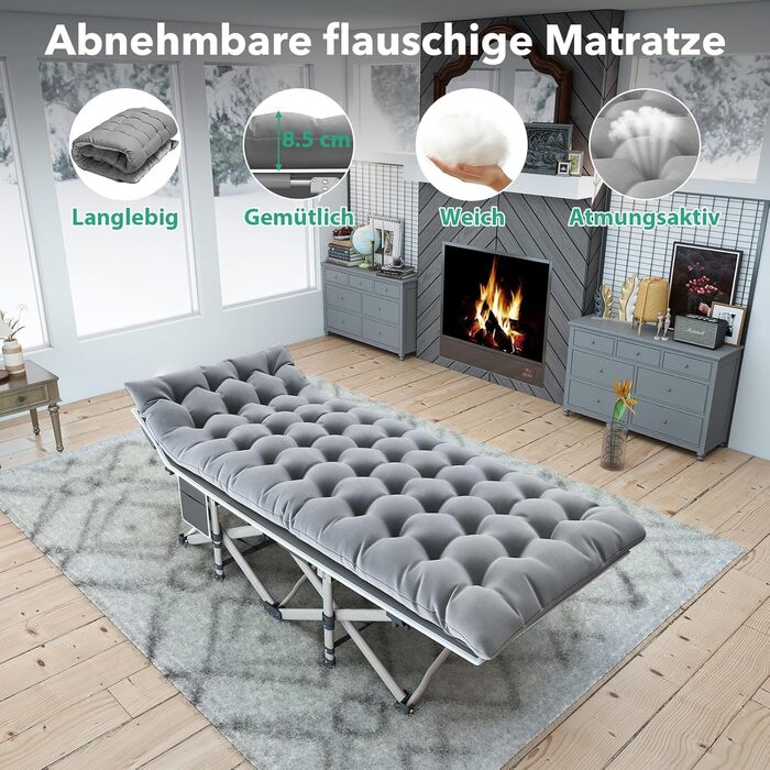 Розкладне ліжко-матрац для кемпінгу та відпочинку (190x71x35 см, сірий)