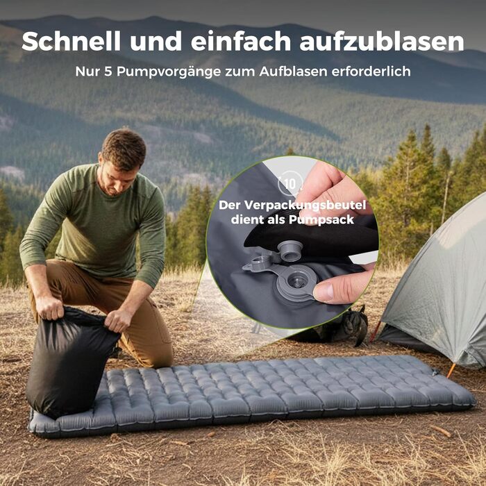 ATEPA ThermAir Ultraleichte Isomatte: Каремат для кемпінгу та хайкінгу, 6 R-value, 9 см, 183x64 см (Сірий)
