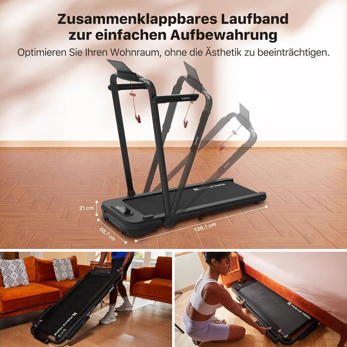 Електричний біговий тренажер Mobvoi Home Laufband SE 2.5 PS, 12 км/год, компактний, складний, з пультом ДУ, для дому, з додатком TicSports, чорний