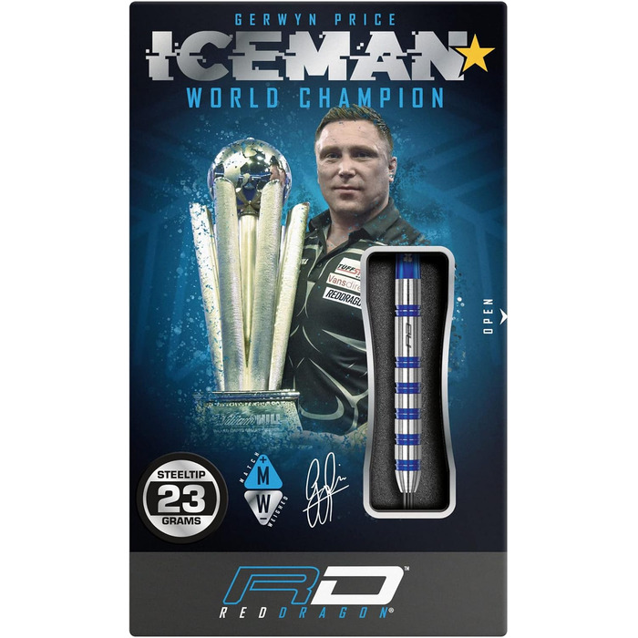 Професійний набір дротиків RED DRAGON Gerwyn Price Iceman Challenger з вольфраму з оперенням і стрижнями