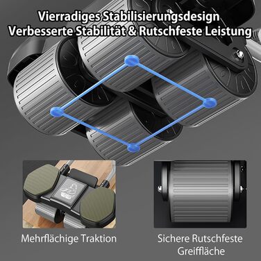 Ролер для пресу, тренажер для дому, покращене 4-колісне шасі, стабільний тренажер для зміцнення м'язів пресу та корпусу, довговічний та легкий, ідеальний для чоловіків та жінок, чорно-синій