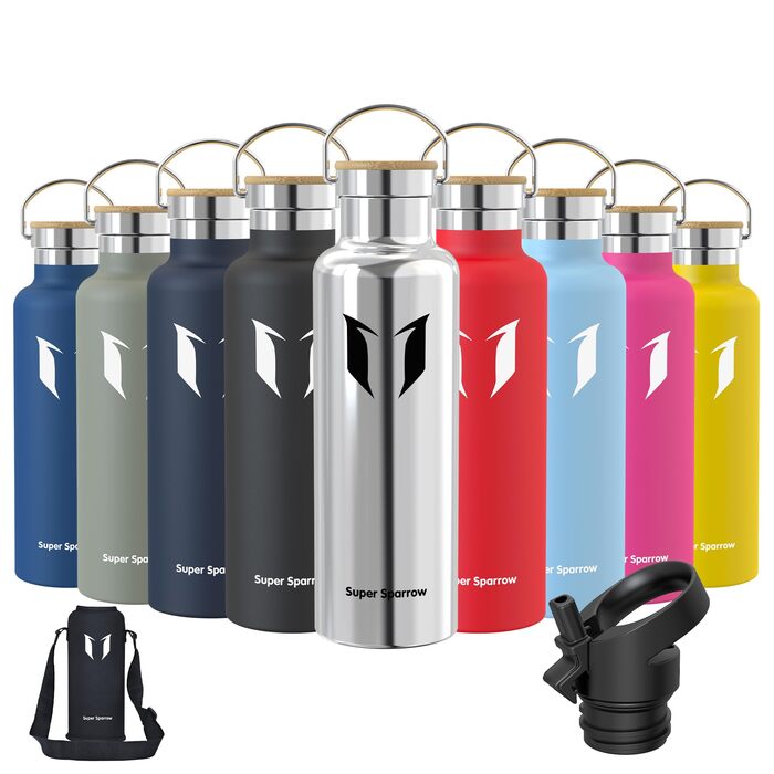 Термос-пляшка Super Sparrow з нержавіючої сталі - 350мл/500мл/620мл/750мл/1л - Без витоку, BPA-Free - Для дітей, спорту, школи, фітнесу - З 2 кришками