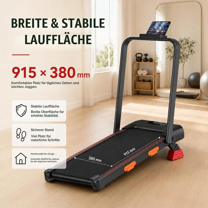 Складана бігова доріжка для дому та офісу 3.0HP з нахилом 10%, Walking Pad з LED-дисплеєм та пультом керування, до 10 км/год, макс. навантаження 136 кг
