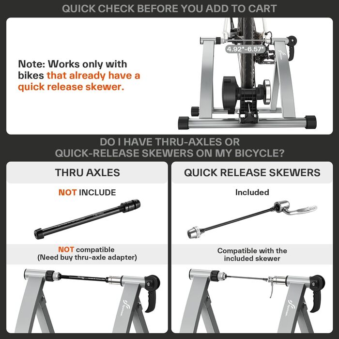 Роликовий тренажер Sportneer для велосипеда - магнітний тренажер для 26-28' та 700C, 6 рівнів опору, для занять в приміщенні, з низьким рівнем шуму