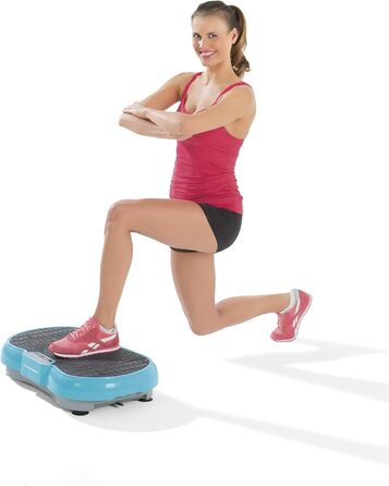 VITALmaxx Вібротренажер 200 Вт, 4-частини, блакитний, LCD-дисплей, пульт дистанційного керування, 99 рівнів вібрації, 9 програм, 3 зони вібрації, еспандери з ручками