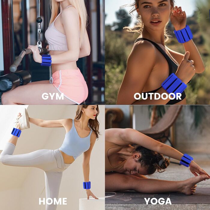 Ваги для ніг та рук, регульовані | Набір 2 шт (1 кг пара, 0,5 кг кожний) | Силіконові ваги на зап'ястя для жінок | Йога, пілатес, танець, балет, біг, плавання, кардіо (блакитні)