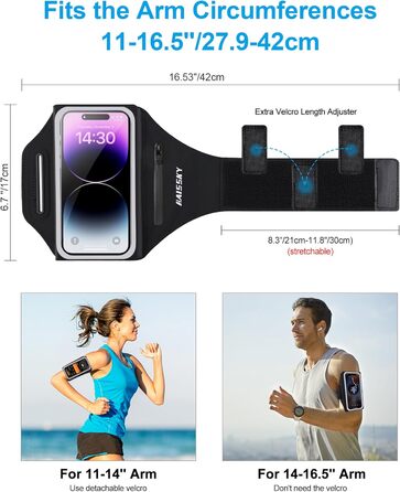 Чохол для телефону на руку для бігу з кишенею для навушників, на руку, для iPhone 17 16 15 14 13 12 11 Pro Max Galaxy S24 S23 Ultra, чорний