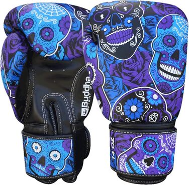 Боксерські рукавички BUDDHA FIGHT WEAR Fantasy Luzbel 14 унцій, пурпурні, для муай-тай та кікбоксингу, якісна штучна шкіра, антимікробна підкладка, посилені шви, різні дизайни