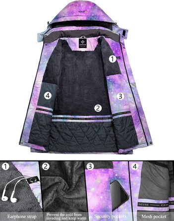 Жіноча лижна куртка GEMYSE, водонепроникна, тепла, вітронепроникна, зимова, кольори: фіолетовий та рожевий, розмір M