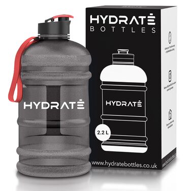 Фляга для води Hydrate XL 2,2 л - чорна, для спортзалу, спорту та подорожей, без BPA, міцна, 2200 мл