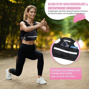 Вага для тренувань з регульованою вагою для жінок, 2.72–5.44 кг, вага з 6 знімними вагами по 0.45 кг, регульований розмір, з кишенями, чорно-сіра