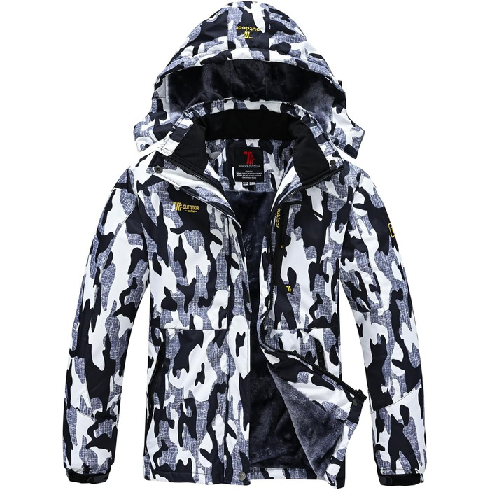 Жіноча зимова куртка YSENTO: водонепроникна, для катання на лижах, софтшелл, флісова, функціональна з капюшоном, білий (XXL, камуфляж)